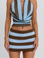 CASIDY TOP BLUE BROWN STRIPE Crop Top 