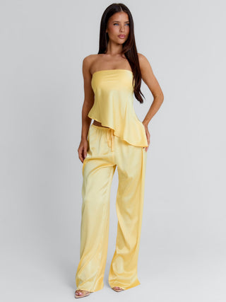 CLOVELLY SATIN TOP YELLOW Crop Top 