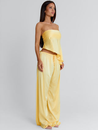 CLOVELLY SATIN TOP YELLOW Crop Top 
