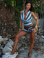 CASIDY TOP BLUE BROWN STRIPE Crop Top 