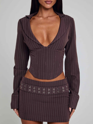 KESSIA MINI SKIRT BROWN PINSTRIPE Mini Skirt 