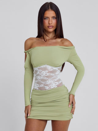 LEXA MINI DRESS GREEN WHITE Mini Dress 