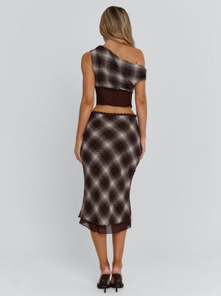 NARELLE MIDI SKIRT BROWN CHECK Midi Skirt 