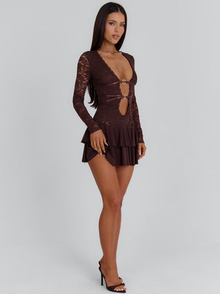 SANTANA LONG SLEEVE MINI DRESS CHOCOLATE Mini Dress 