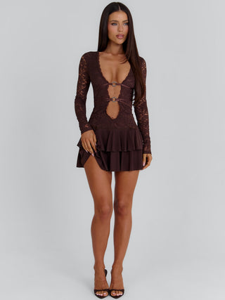 SANTANA LONG SLEEVE MINI DRESS CHOCOLATE Mini Dress 
